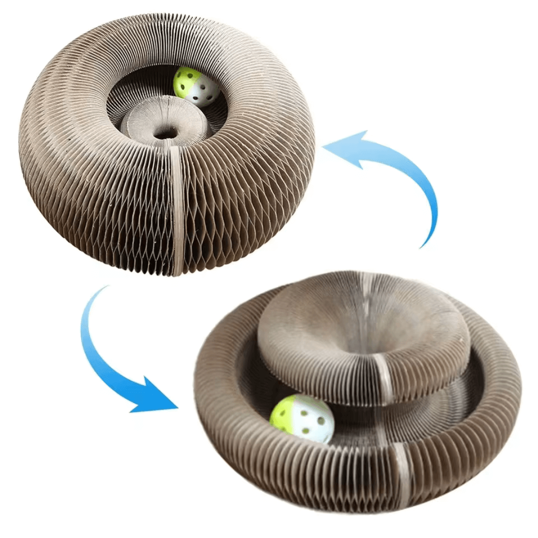 Umweltfreundlicher KATZEN GLÜCK Kratztunnel aus recycelbarer Pappe, perfekt für das Spielen und Krallenpflege.