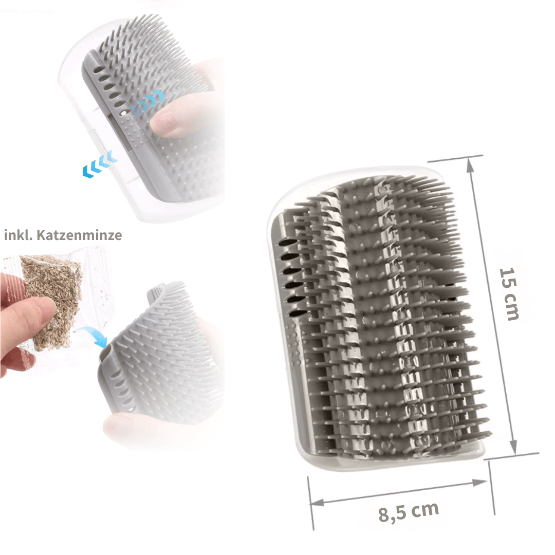 Benutzer montiert die FELLZAUBER Katzenbürste und bereitet sich auf die einfache Fellpflege für Katzen vor.