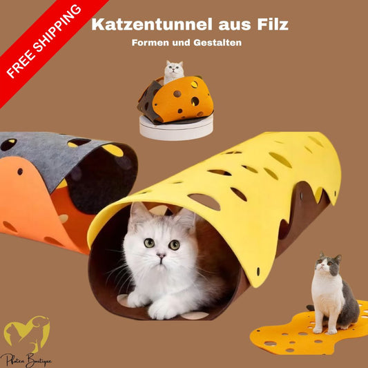 Gemütlicher Katzentunnel aus Filz für abenteuerlustige Katzen - gestalte und verändere es! Kreativität mit Katzentunnel.