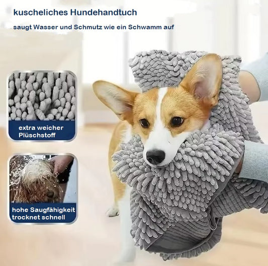 Super Saugstarkes Hundehandtuch aus Chenille – wie ein Schwamm, ideal für nasse Hunde und schnelltrocknend.