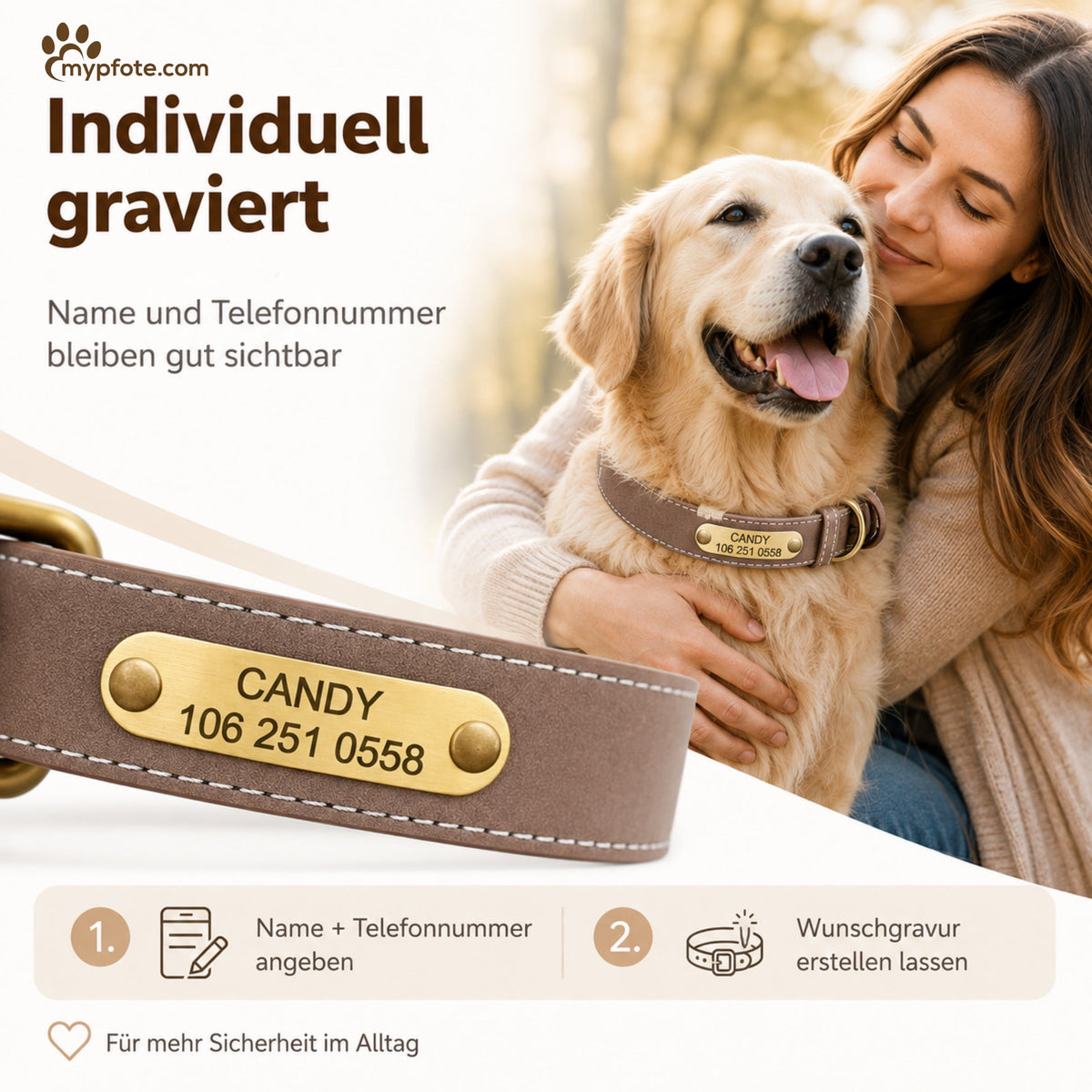 Wunderschönes Reflektions Hundehalsband mit Gravur - personalisiert