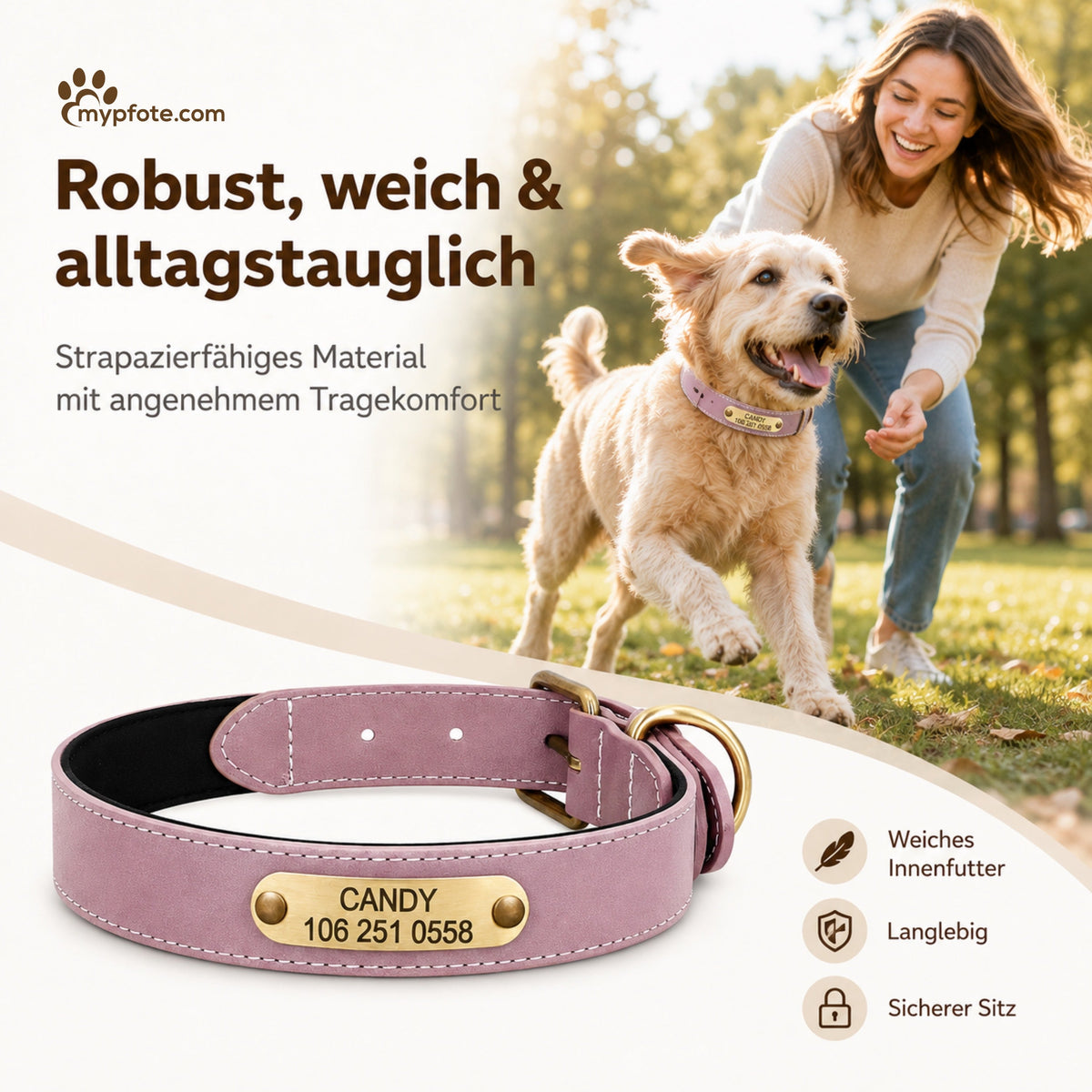 Wunderschönes Reflektions Hundehalsband mit Gravur - personalisiert