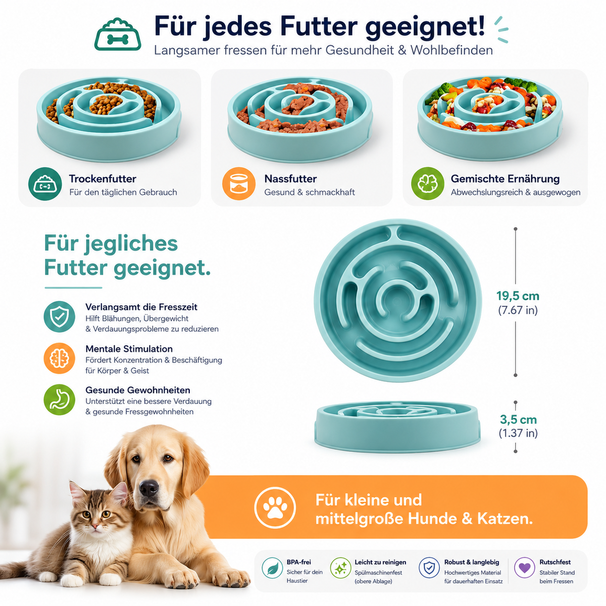 Anti-Schling-Napf Hund klein – Napf für langsameres Fressen