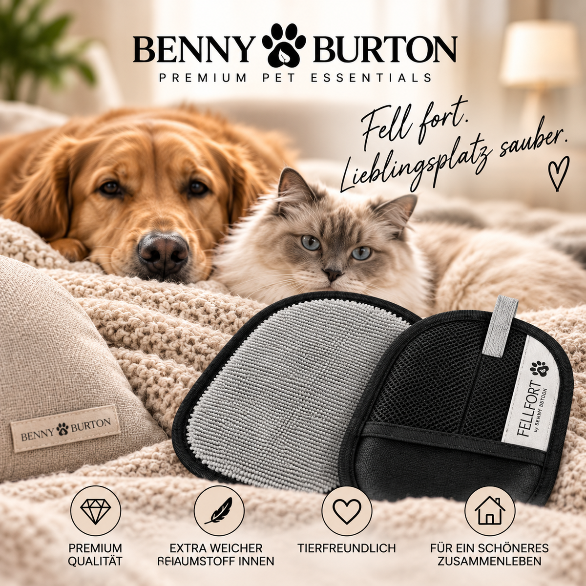 FELLFORT Tierhaarentferner Premium Version Hunde Katzen Sofa Kleidung Auto wiederverwendbar