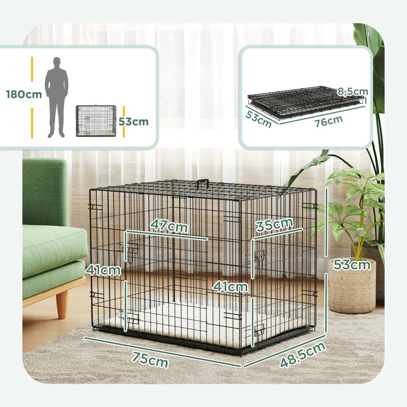 PawHut Hundekäfig faltbar - Hundebox mit 2 Türen - Hundetransportbox