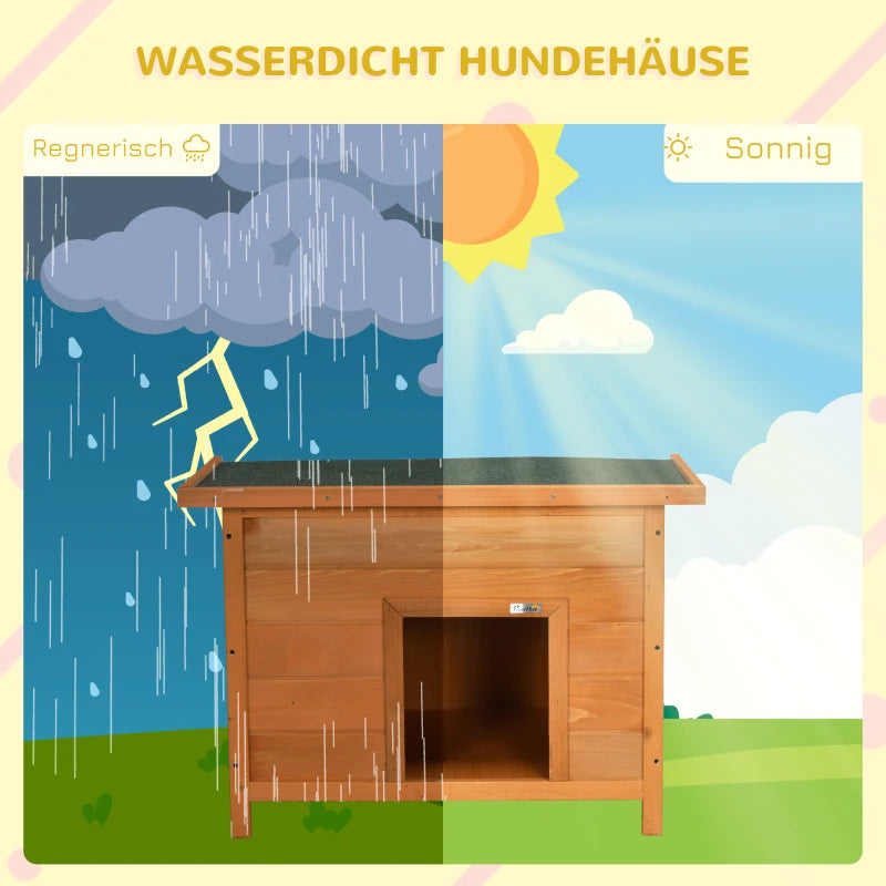 PawHut Hundehütte, Hundehaus aus Holz mit aufklappbarem Asphaltdach - wasserdicht