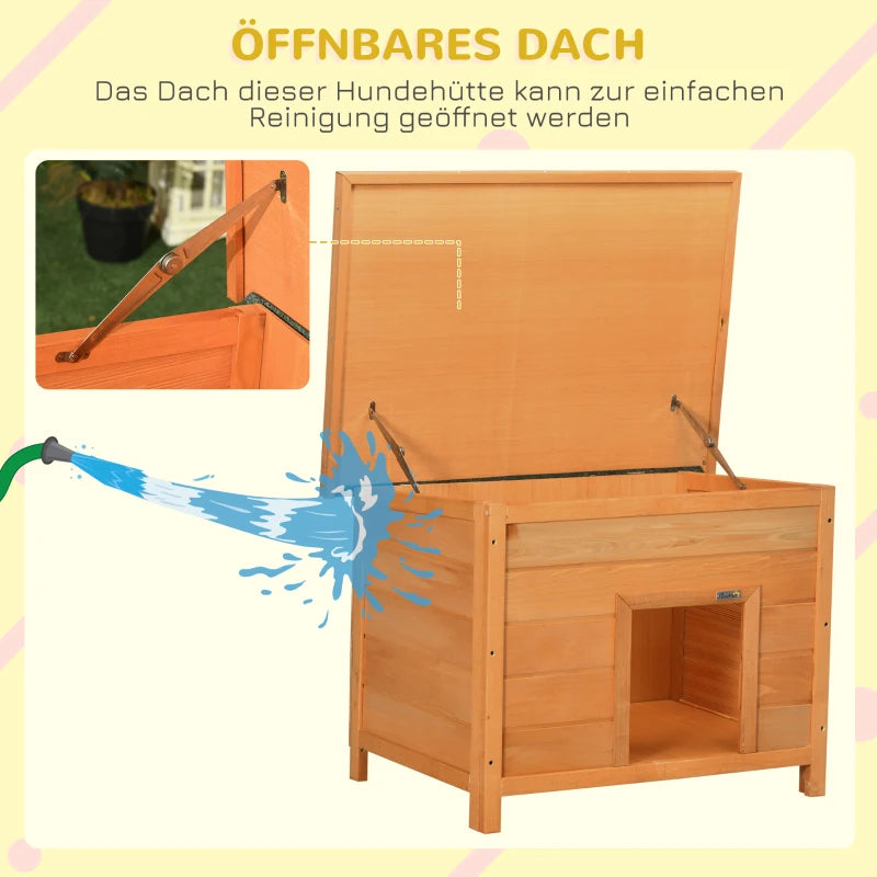 PawHut Hundehütte, Hundehaus aus Holz mit aufklappbarem Asphaltdach - wasserdicht