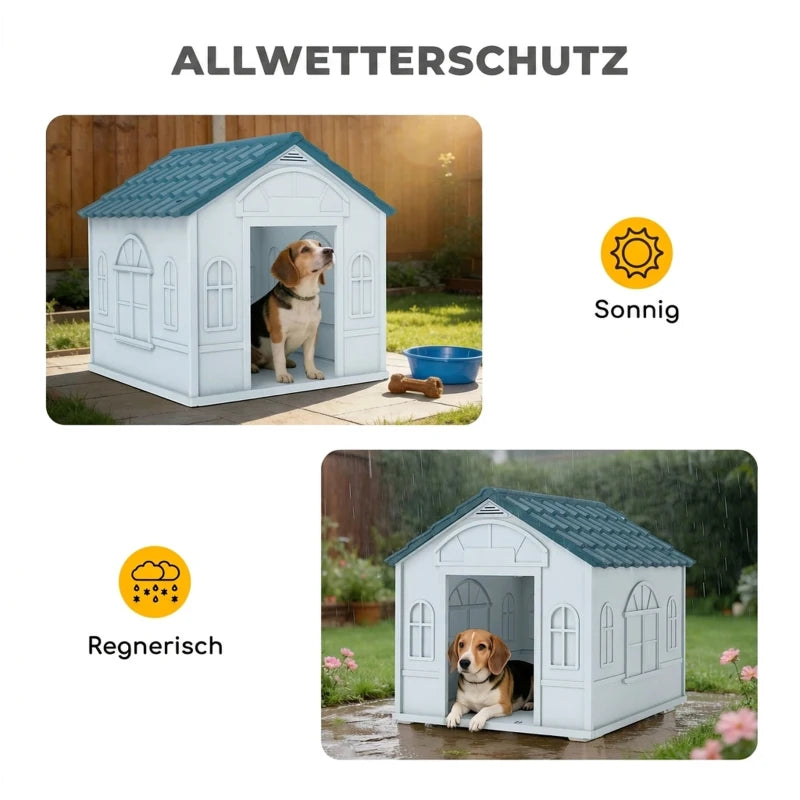 PawHut Hundehütte blau, wetterfest mit Satteldach – Kunststoff bis 20 kg