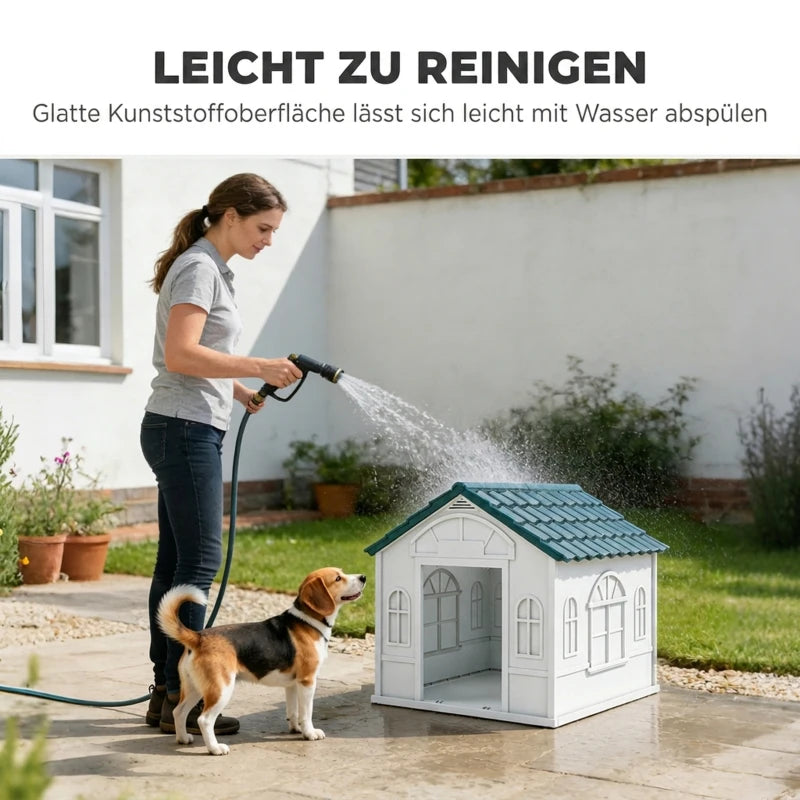 PawHut Hundehütte blau, wetterfest mit Satteldach – Kunststoff bis 20 kg
