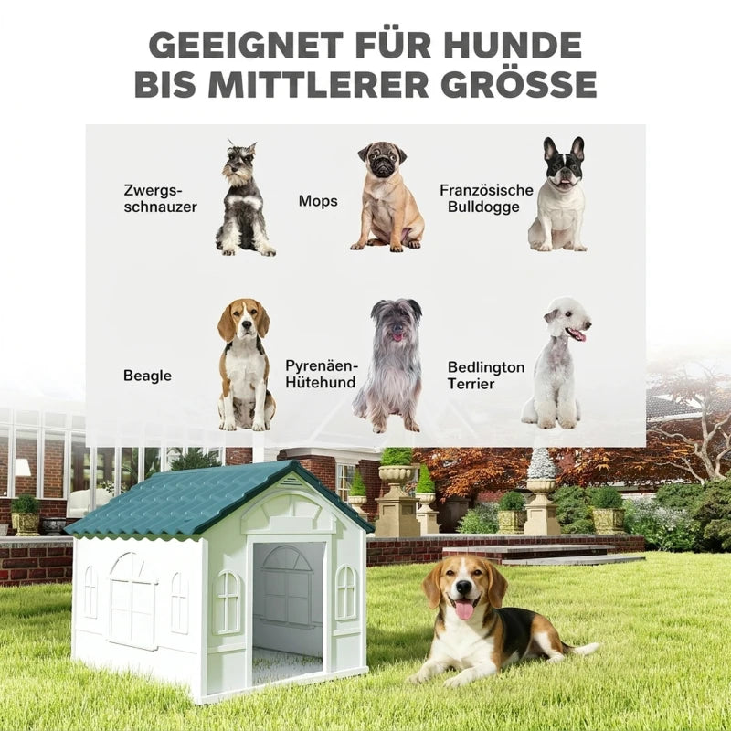 PawHut Hundehütte blau, wetterfest mit Satteldach – Kunststoff bis 20 kg