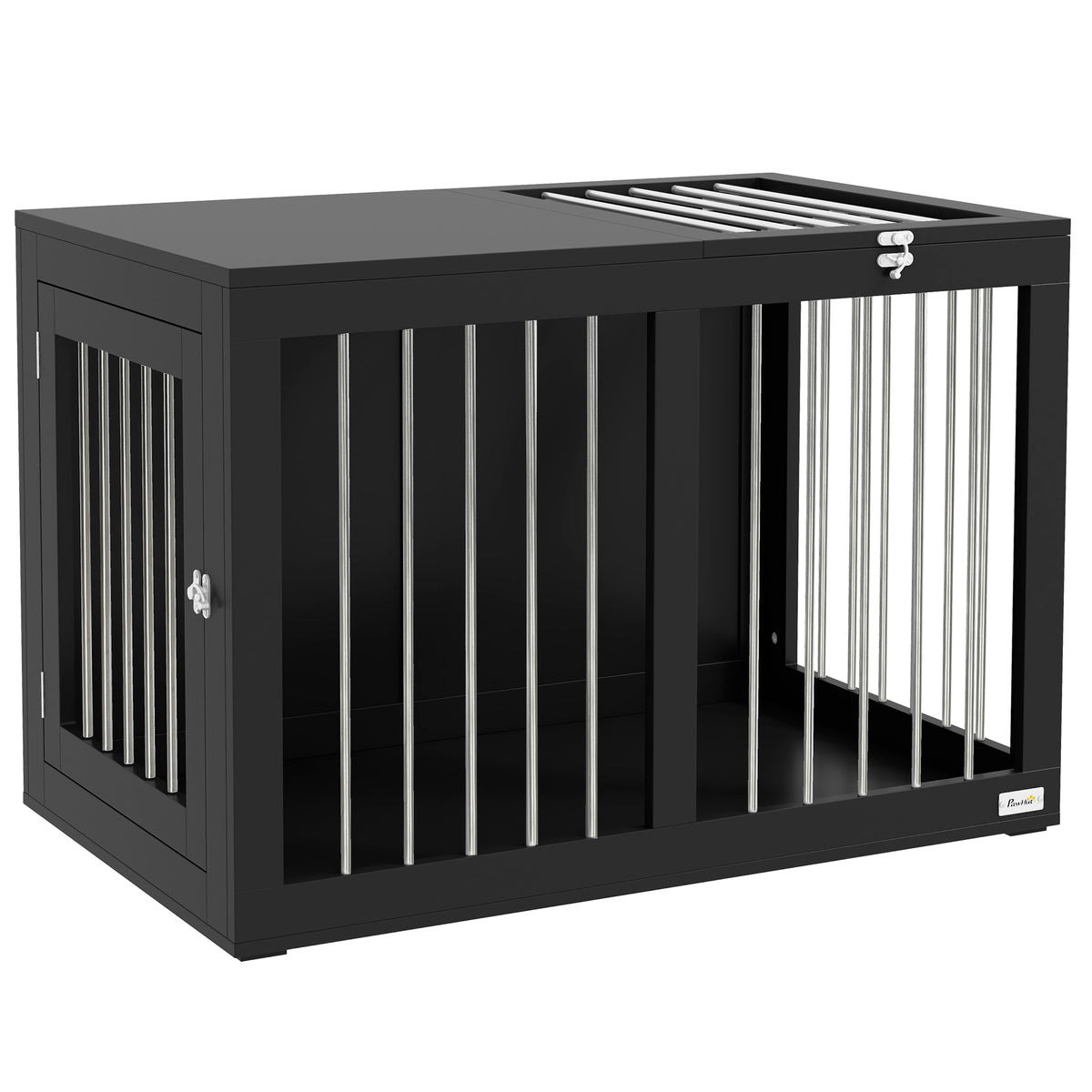 PawHut Hundebox mit Stahlgittern - moderner Hundekäfig verriegelbar in schwarz