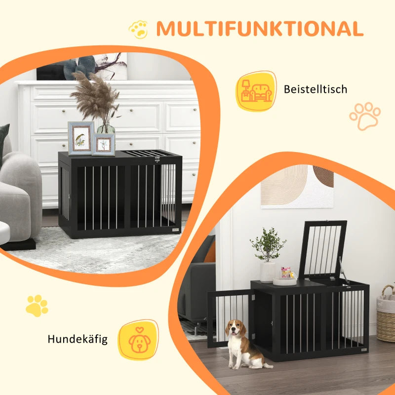PawHut Hundebox mit Stahlgittern - moderner Hundekäfig verriegelbar in schwarz