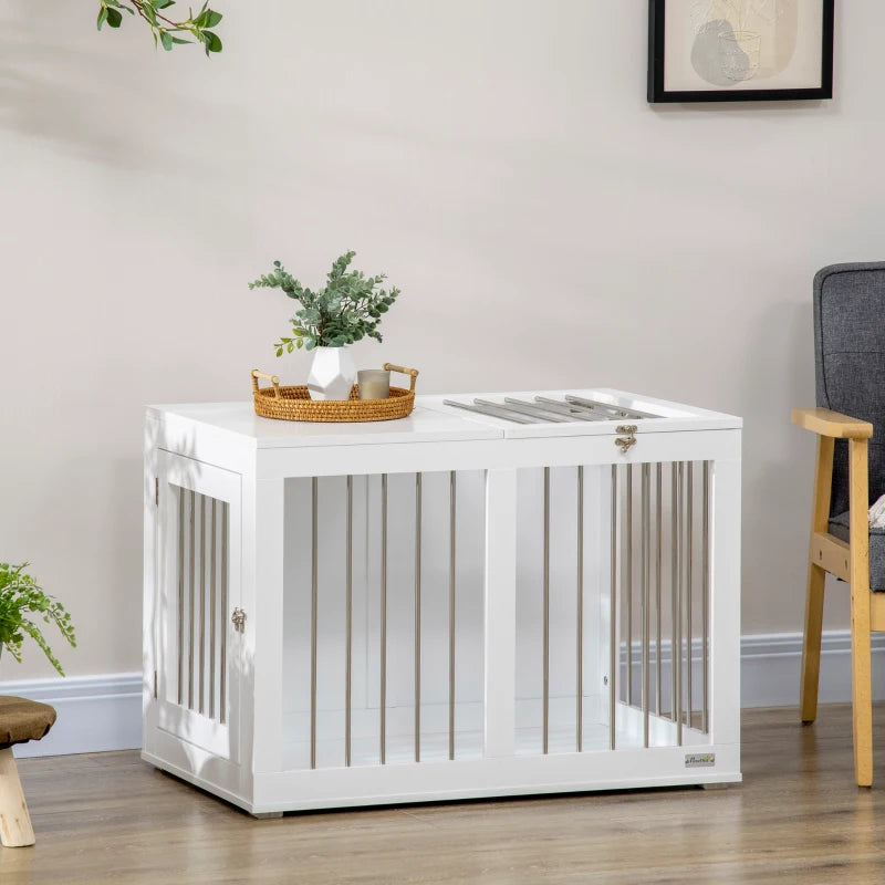 PawHut Hundebox mit Stahlgittern - moderner Hundekäfig verriegelbar in weiß