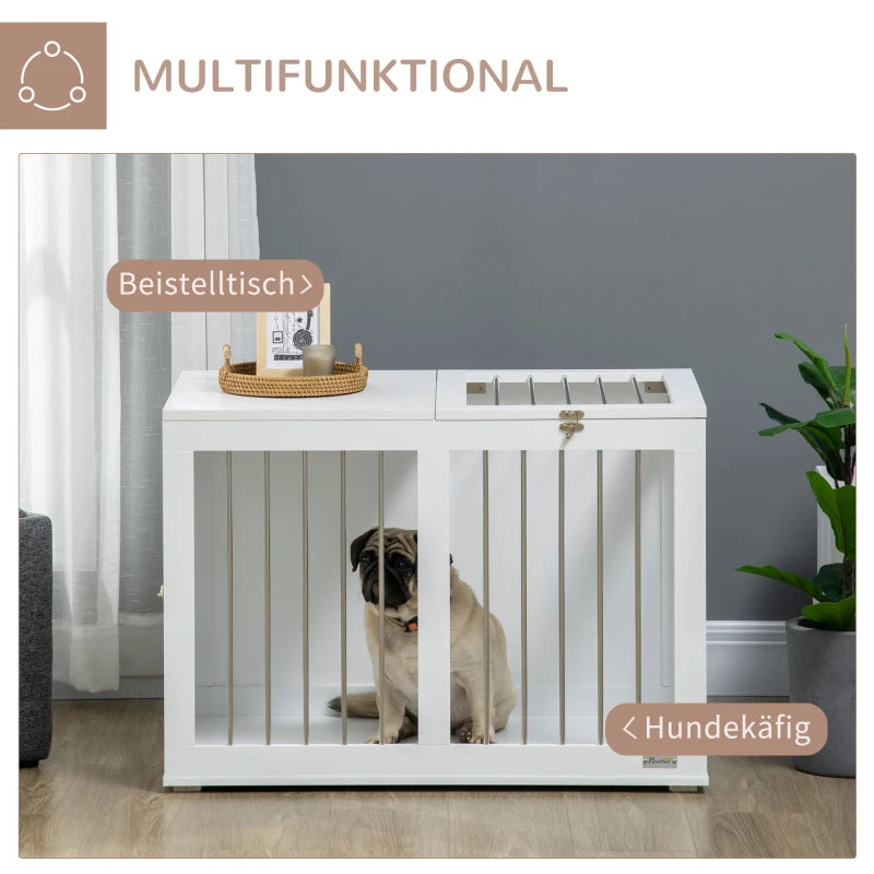 PawHut Hundebox mit Stahlgittern - moderner Hundekäfig verriegelbar in weiß