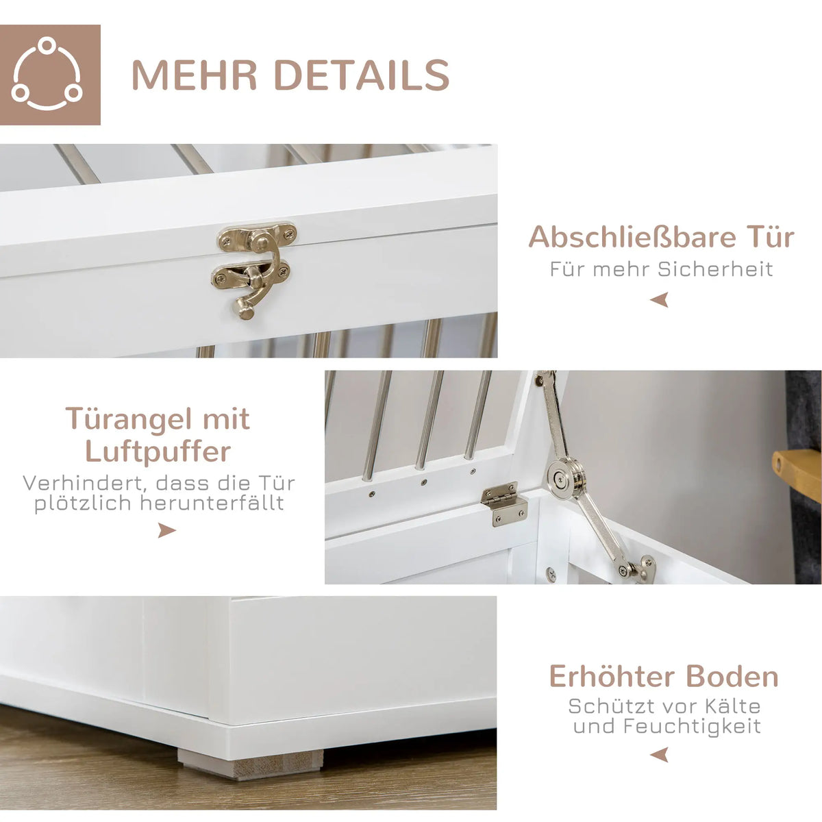 PawHut Hundebox mit Stahlgittern - moderner Hundekäfig verriegelbar in weiß