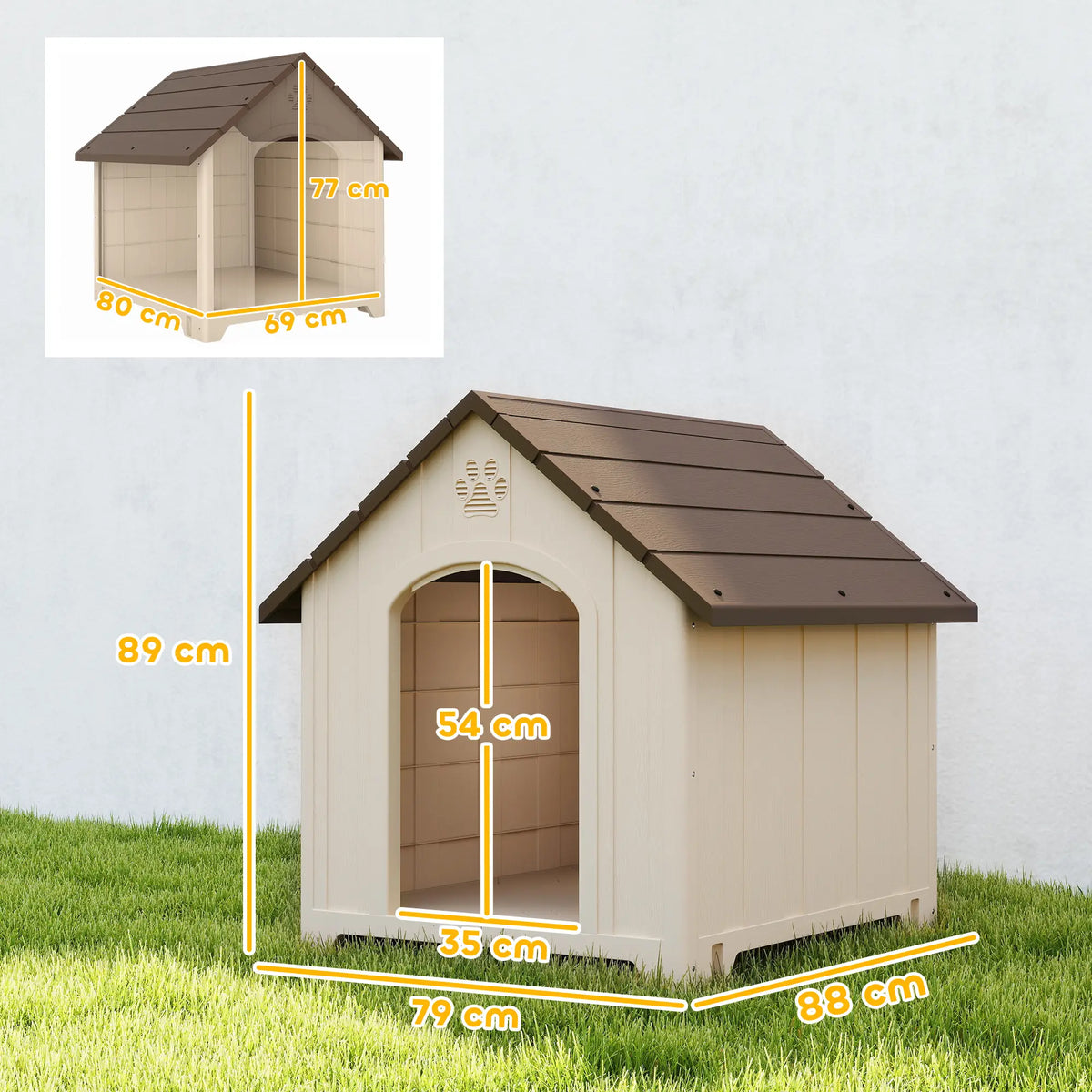 PawHut Hundehütte wetterfest 88 × 79 × 89 cm – Hundehaus bis 30 kg