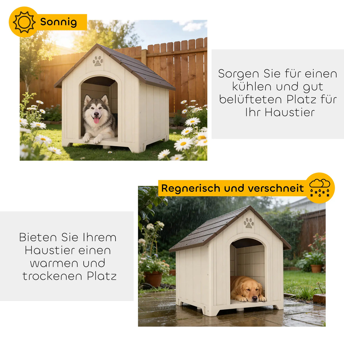 PawHut Hundehütte wetterfest 88 × 79 × 89 cm – Hundehaus bis 30 kg