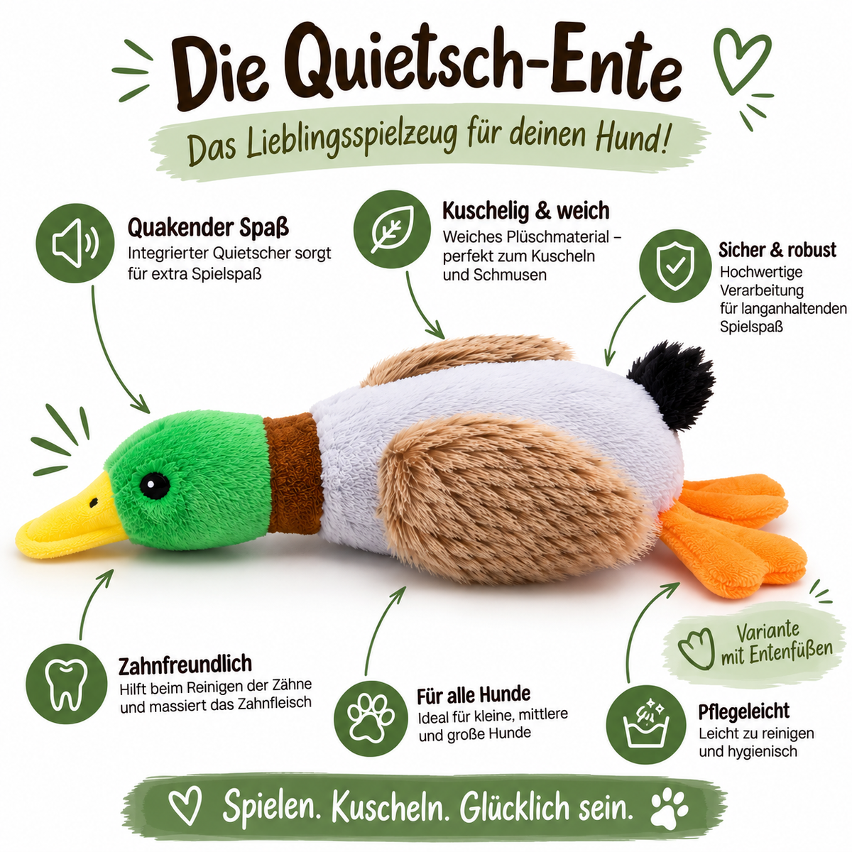 Flauschquaker Hundespielzeug – Plüschtier mit Quietscher