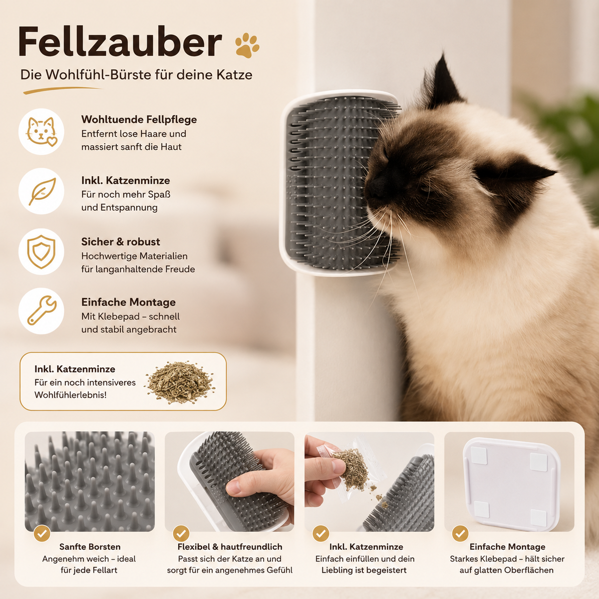 FELLZAUBER Katzenbürste – Selbstpflege für Katzen