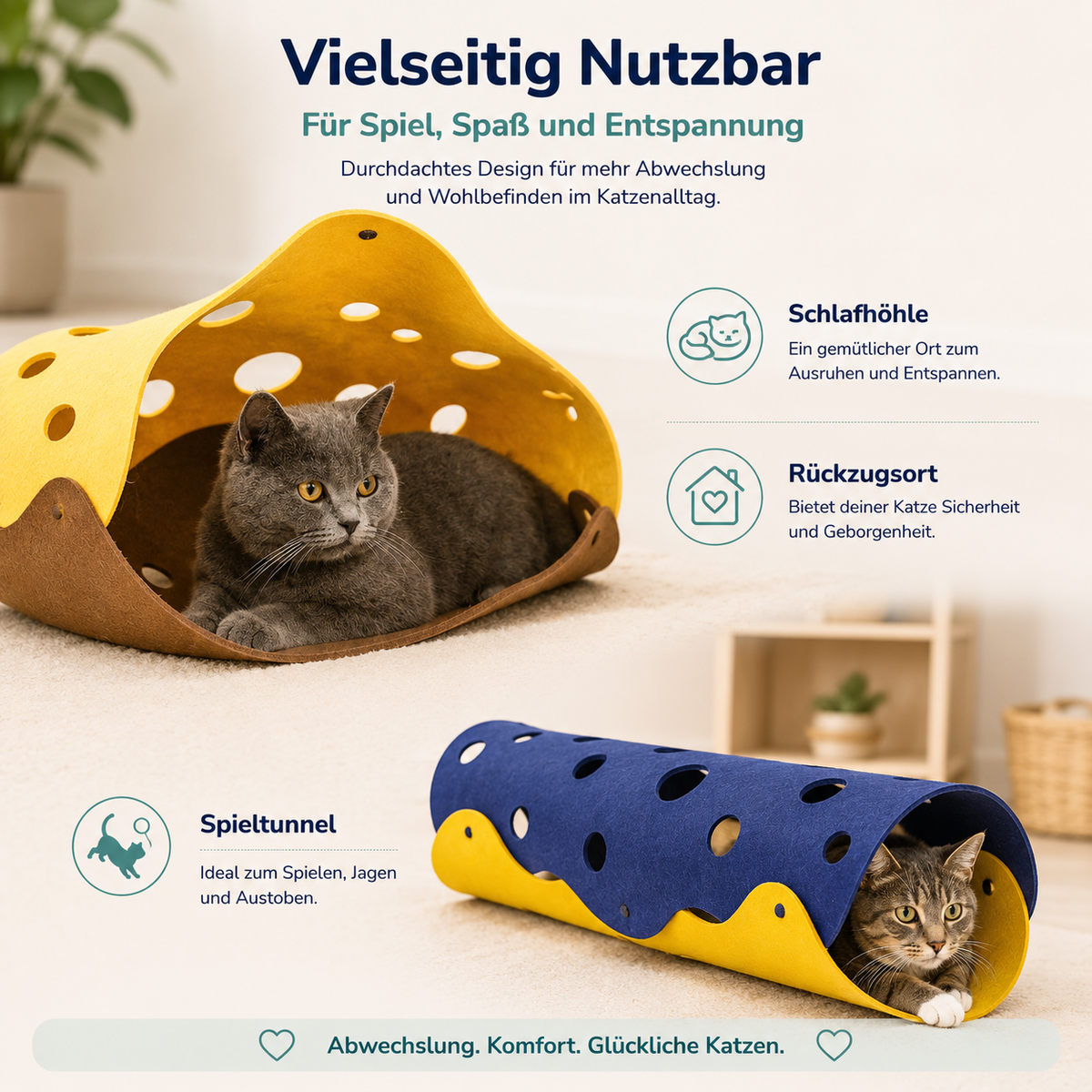 Katzentunnel aus Filz – variables Katzenspielzeug