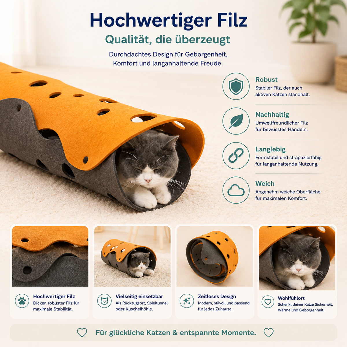 Katzentunnel aus Filz – variables Katzenspielzeug