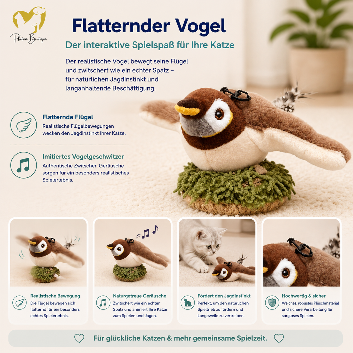 Flatternder Vogel – interaktives Katzenspielzeug