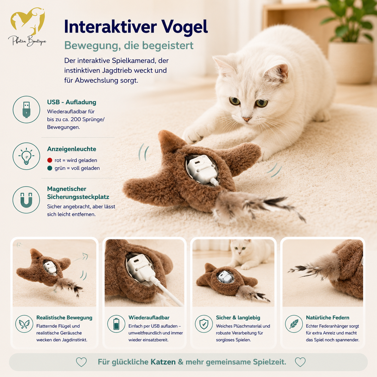 Flatternder Vogel – interaktives Katzenspielzeug