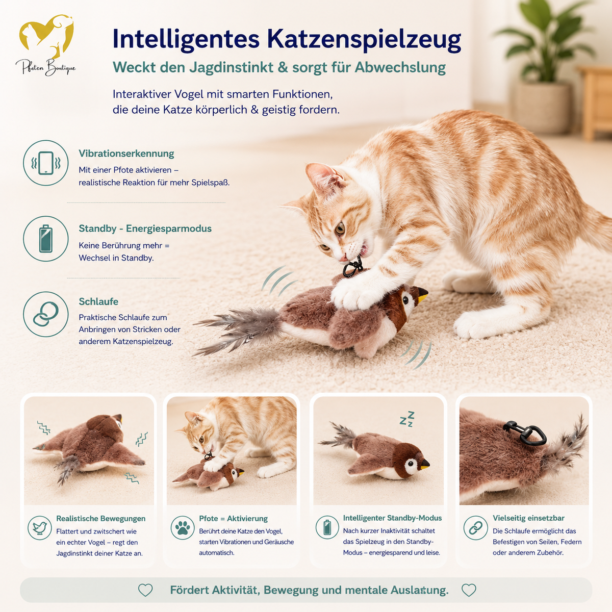 Flatternder Vogel – interaktives Katzenspielzeug