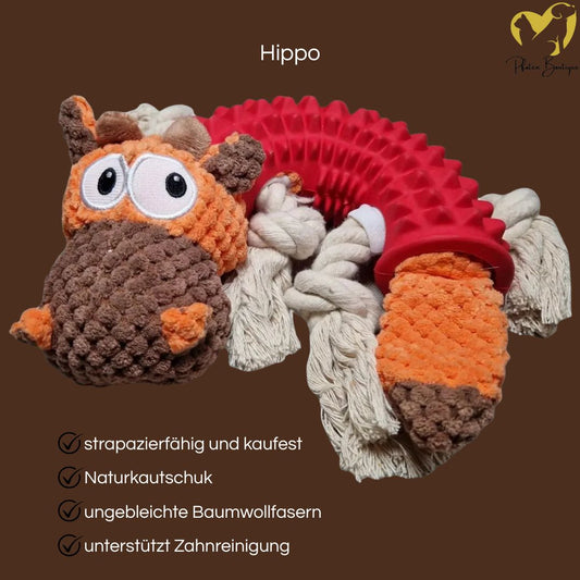 HIPPO Hundespielzeug für Welpen aus Naturkautschuk mit Baumwollseiltau - langlebig und umweltfreundlich