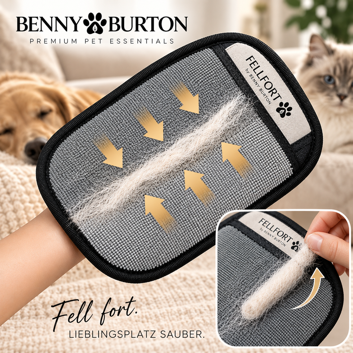 FELLFORT Tierhaarentferner Premium Version Hunde Katzen Sofa Kleidung Auto wiederverwendbar
