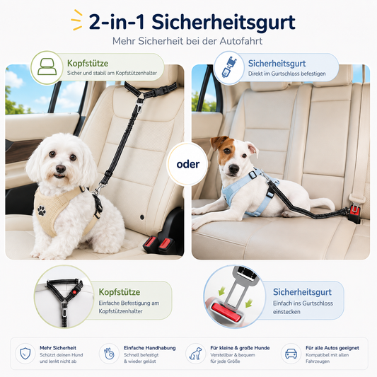Sicherungsleine fürs Auto – 2-in-1 Anschnallgurt für Hunde
