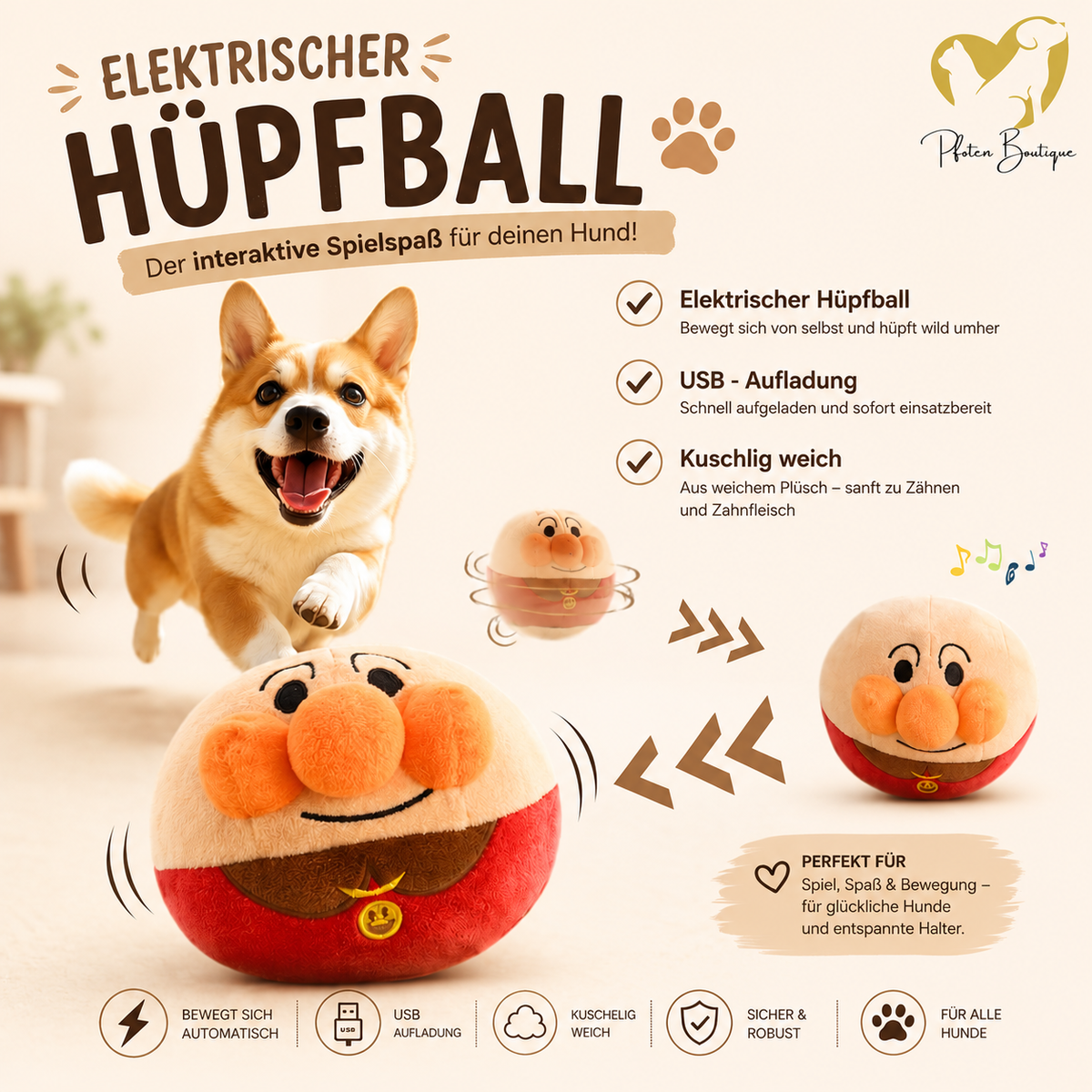 Jumping Ball Hundespielzeug – interaktiver Springball
