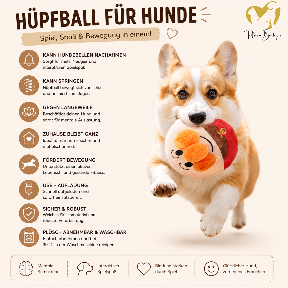 Jumping Ball Hundespielzeug – interaktiver Springball