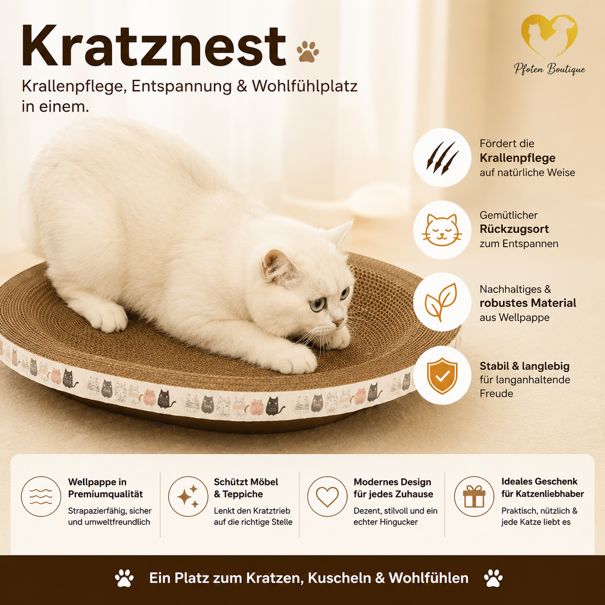 Kratznest für Katzen – Schlafplatz und Kratzspielzeug