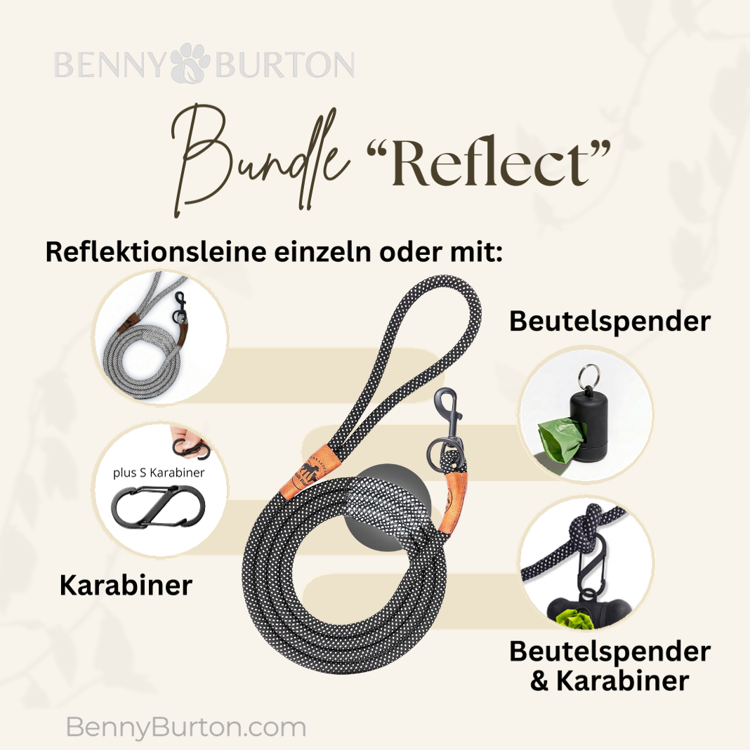 Reflektionsleine© mit Handschlaufe und veganem Leder in 4 Farben und Varianten