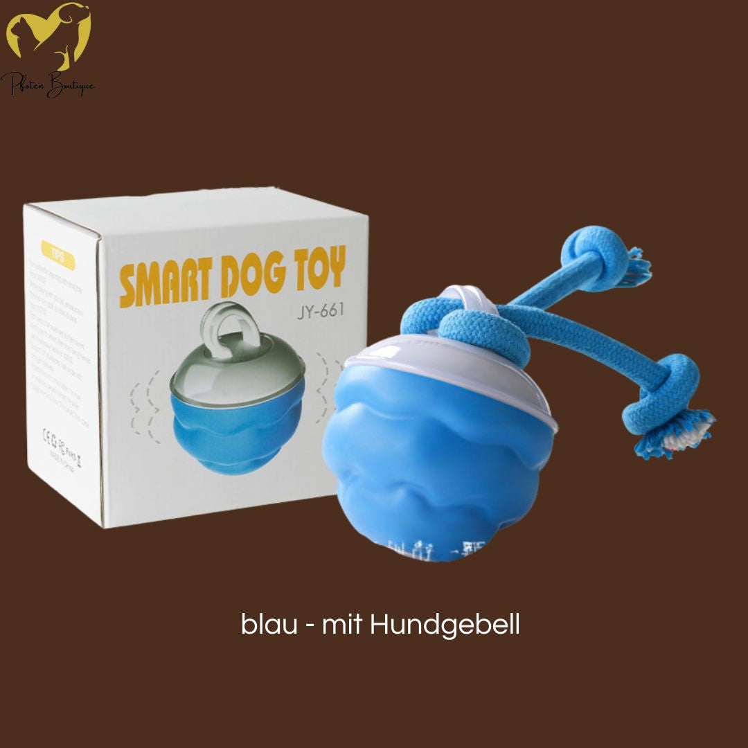 Hund mit STRICKBALL gegen Langeweile, interaktives Spielzeug zur Beschäftigung.