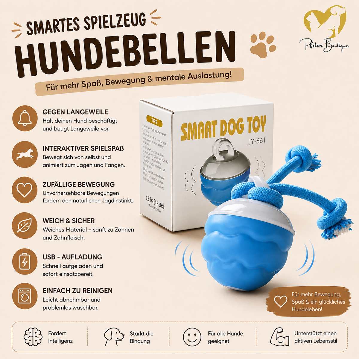 Strickball Hundespielzeug – Ball mit Seil zum Spielen