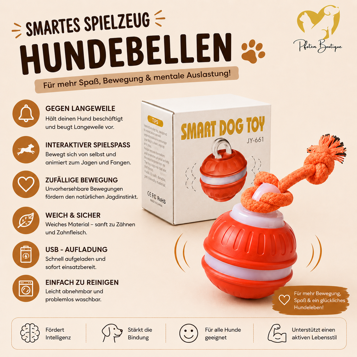 Strickball Hundespielzeug – Ball mit Seil zum Spielen