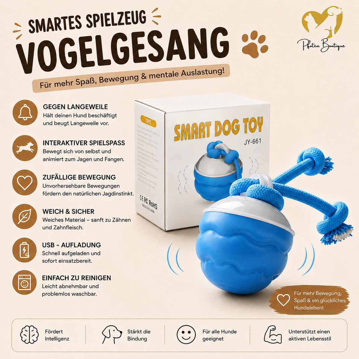 Strickball Hundespielzeug – Ball mit Seil zum Spielen