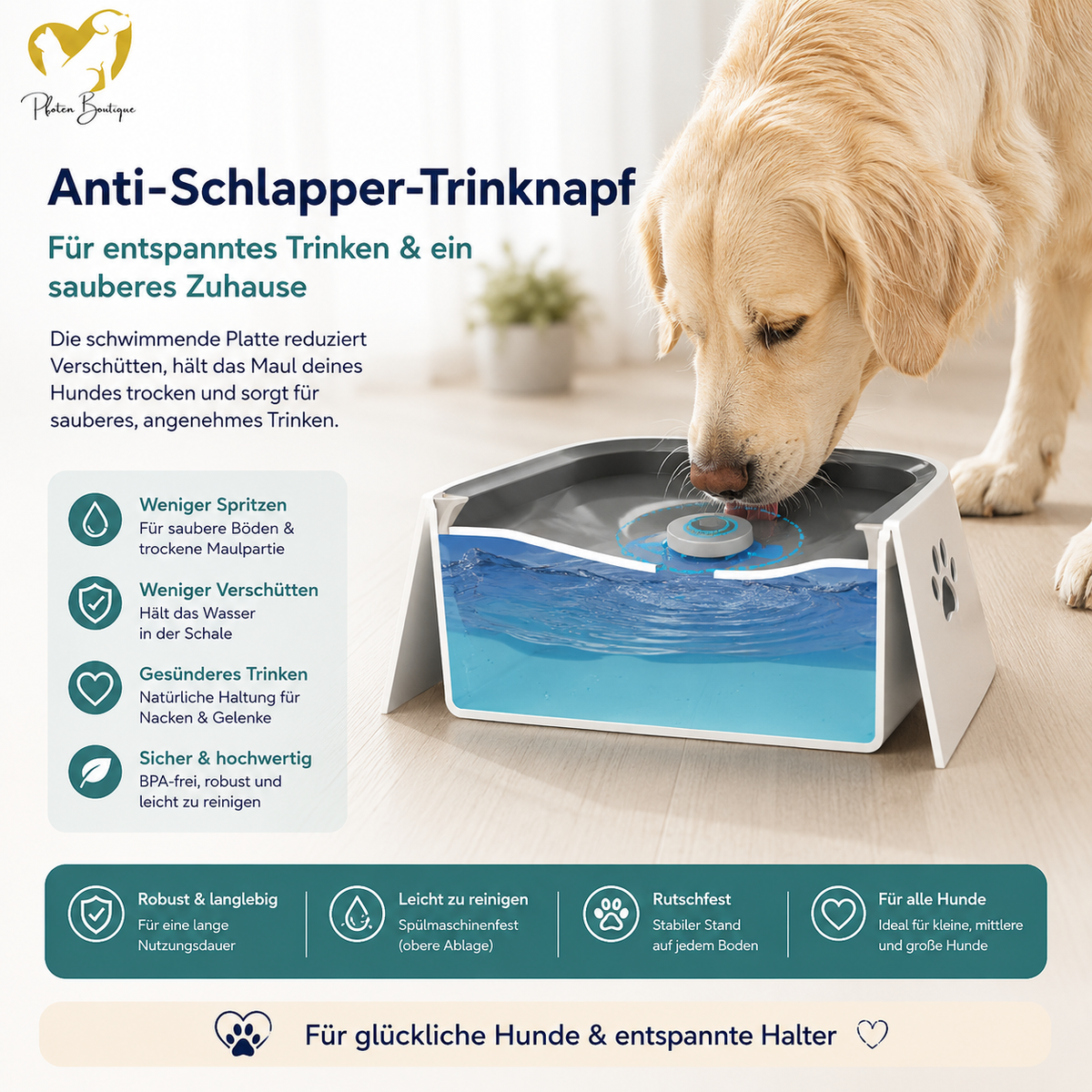 Anti-Schlabber-Hundenapf – auslaufsicherer Trinknapf