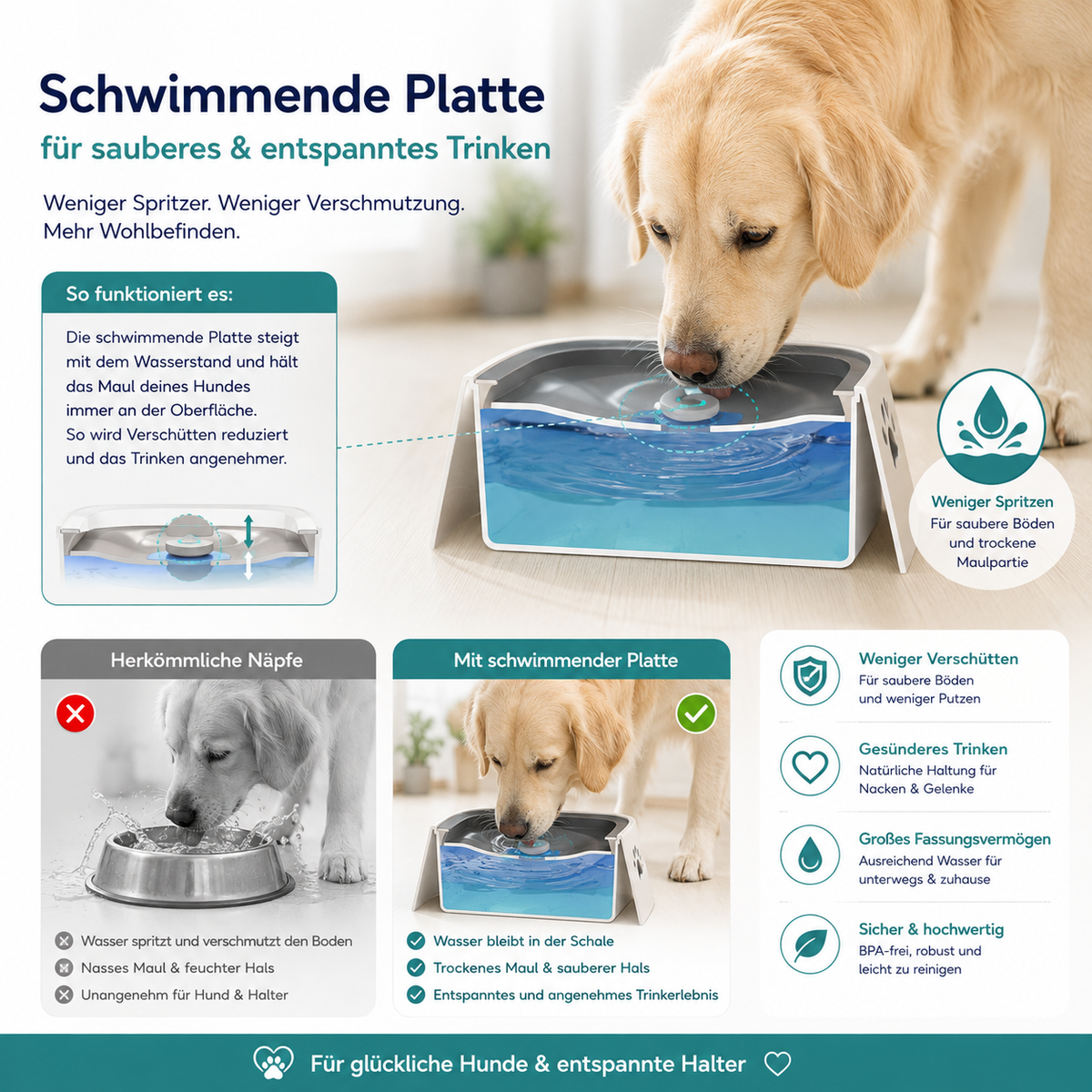 Anti-Schlabber-Hundenapf – auslaufsicherer Trinknapf