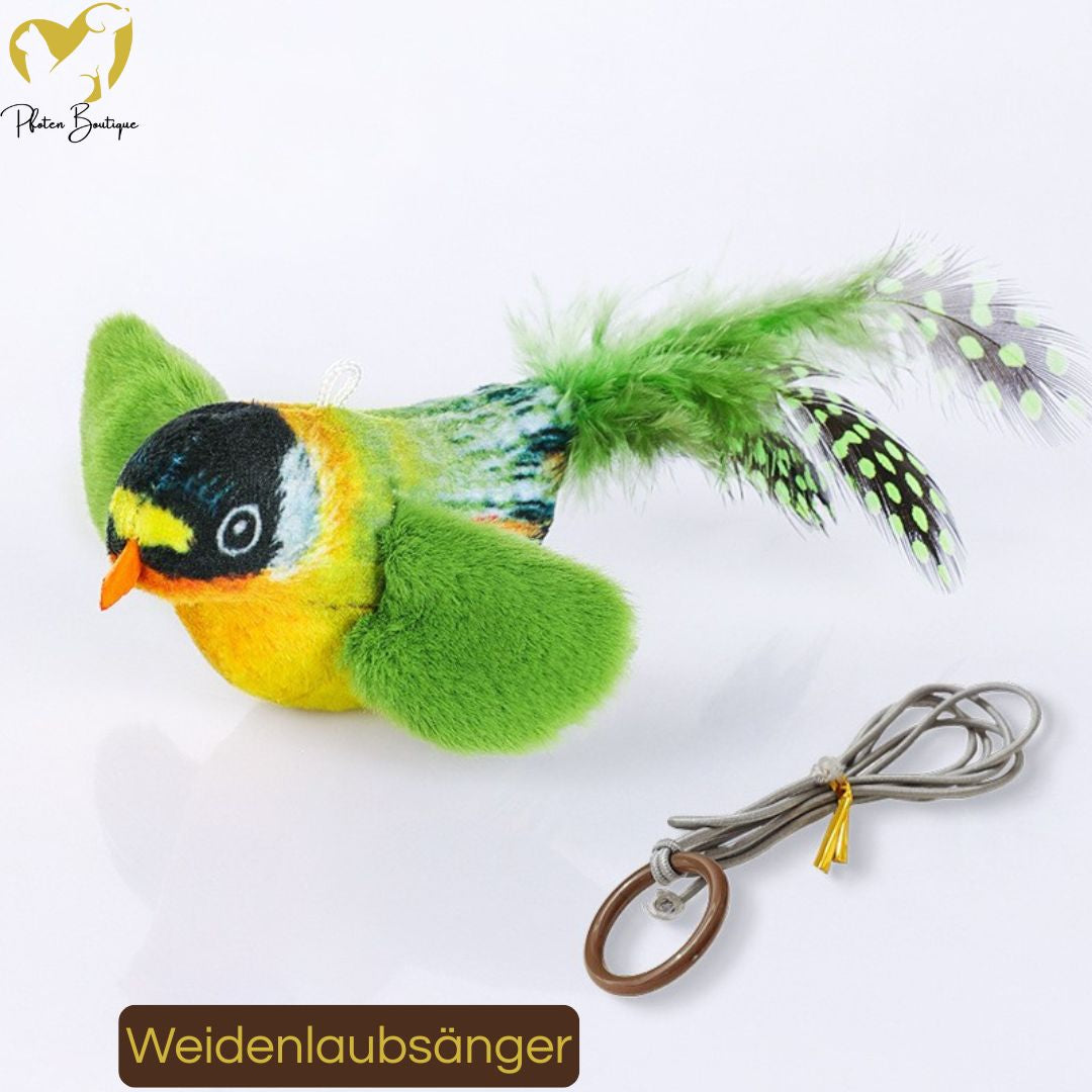 VOGELGESANG - Zwitschender Vogel Katzenspielzeug zum Aufhängen, sicher und katzenfreundlich für spielende Stubentiger.