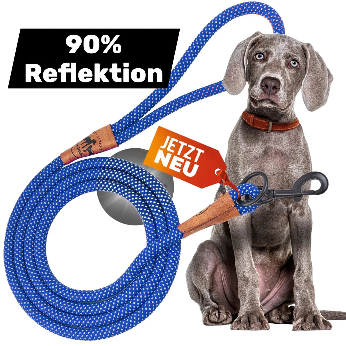 Reflektionsleine© mit Handschlaufe und veganem Leder in 4 Farben und Varianten