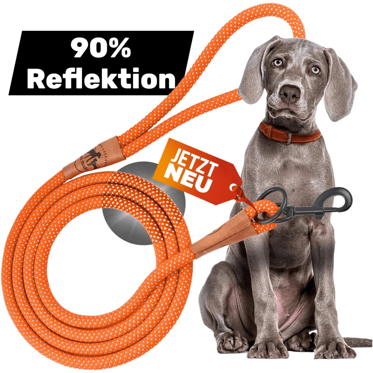 Reflektionsleine© mit Handschlaufe und veganem Leder in 4 Farben und Varianten