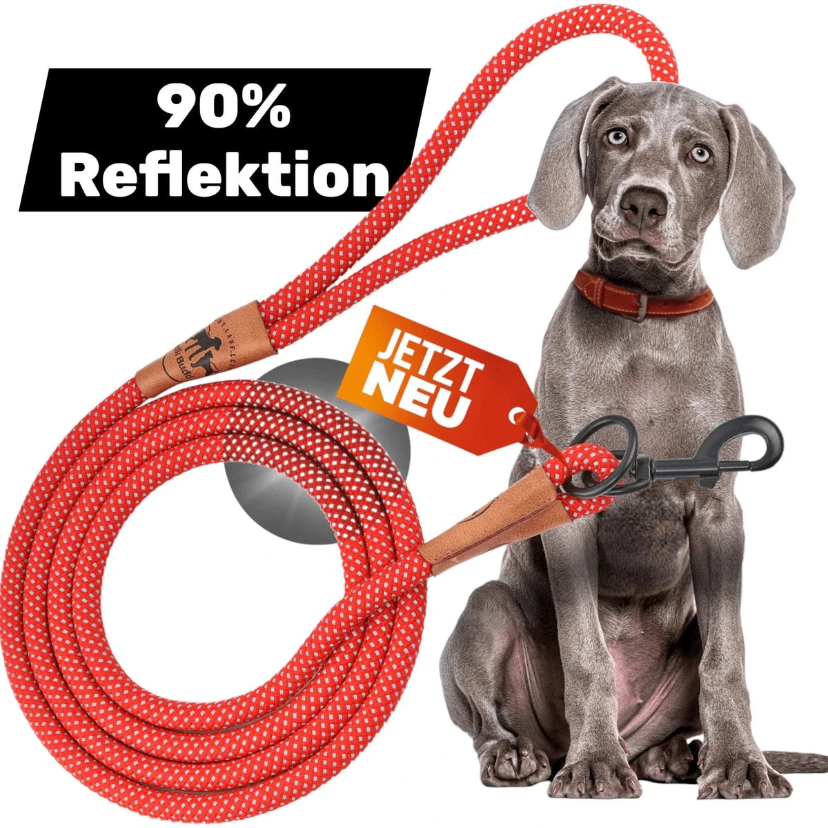 Reflektionsleine© mit Handschlaufe und veganem Leder in 4 Farben und Varianten
