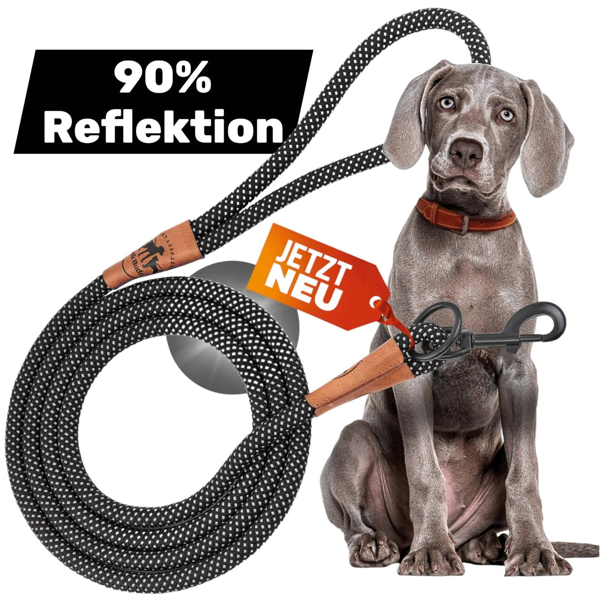 Reflektionsleine© mit Handschlaufe und veganem Leder in 4 Farben und Varianten