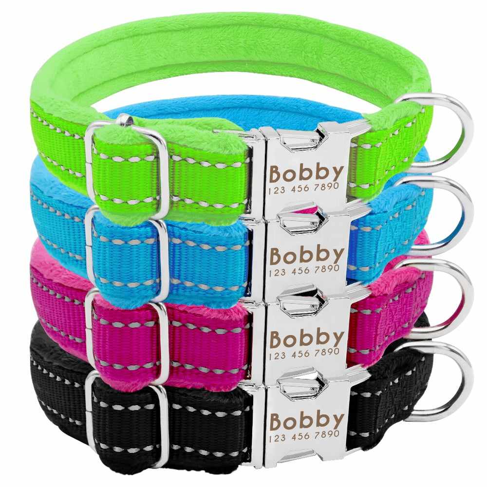 Weiches gepolstertes Hundehalsband mit GRATIS Gravur, reflektierend - personalisiert