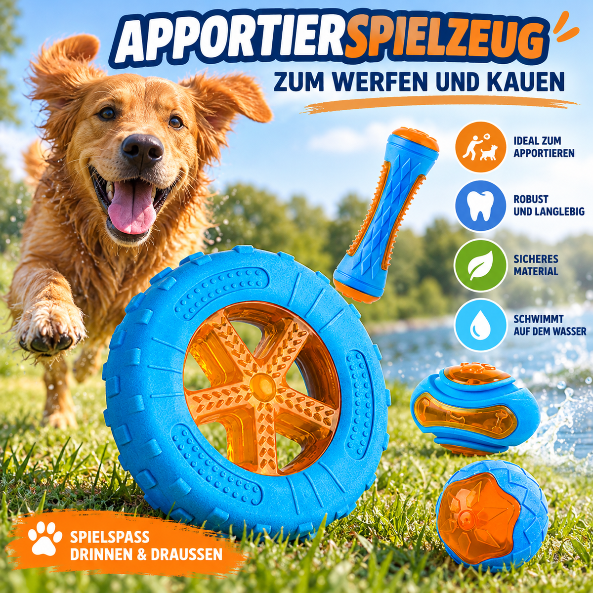 Apportierspielzeug zum Werfen & Kauen – interaktives Hundespielzeug