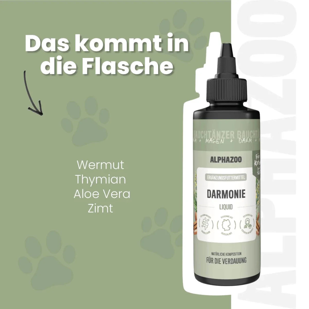 Darmonie Liquid für Katzen - Leinöl mit Wermut, Thymian & Aloe Vera für Katzenverdauung