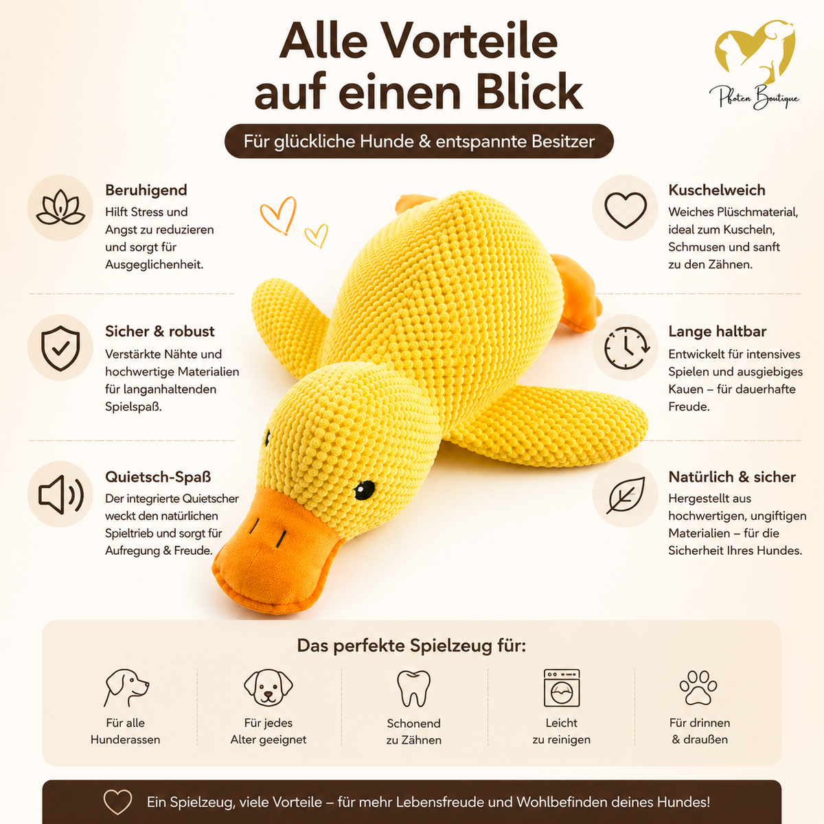 Plüschente Hundespielzeug – zum Kauen und Spielen
